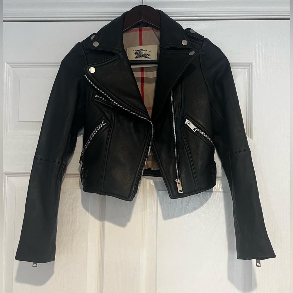 Burberry London Lambskin Leather Biker Jacket size 4